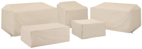 5Pc Outdoor Sectional Furniture Cover Set Tan - 2 Loveseat, 1 Chair, 1 Coffee Table, & 1 Square Table/Ottoman