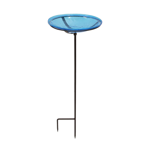 Achla Designs 201-3034 Crackle Glass Bowl with Stake, 14-in, Teal Birdbath