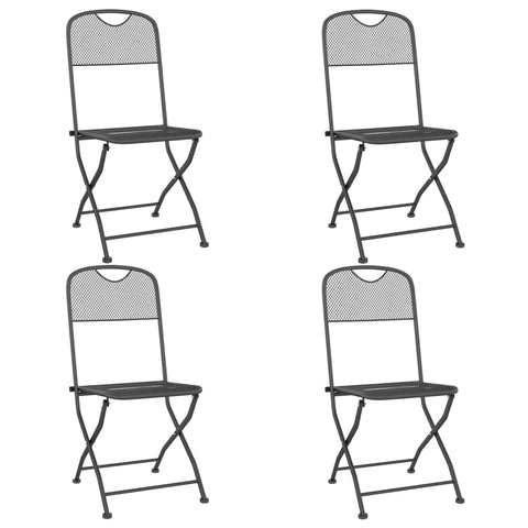 vidaXL Foldable Patio Chairs- Set of 4, Anthracite Outdoor Seating with Expanded Metal Mesh and E-Coating Finish for Garden, Lawn, Deck