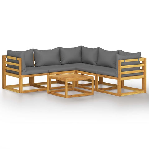 vidaXL Modern Patio Lounge Set â€“ 6 Piece Garden Furniture with Table, Corner and Middle Sofas, Solid Acacia Wood, Cushioned for Comfort, Dark Gray