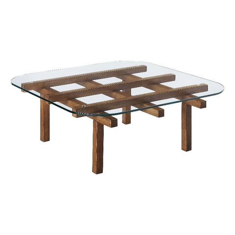 Modway Isby 35 Inch Tempered Glass Top Coffee Table in Walnut– Mid Century Modern Vintage Inspired Square Wood Center Table for Living Room