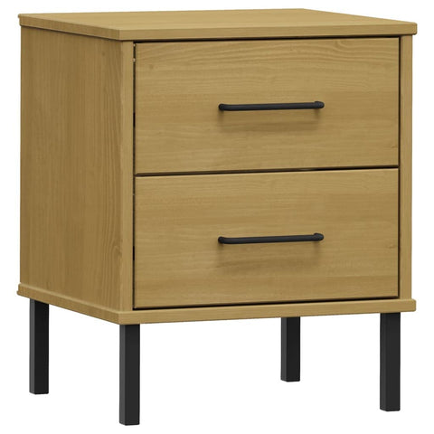 vidaXL Bedside Cabinet - Brown, Solid Pine Wood, Oslo Series - Industrial-Style Bedroom Furniture with Metal Legs, Ample Storage via 2-Drawer Design, Sturdy, ic Look