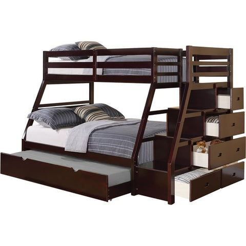 Acme Jason Wooden Twin Over Full Storage Bunk Bed with Trundle in Espresso