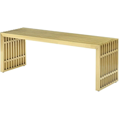 Oakestry Modern Gold Stainless Steel Bench 46.5-Inch Sleek Metal Entryway Seat Contemporary Accent Furniture Stylish Indoor Decorative Seating Durable Luxury Design for Living Room Bedroom Foyer