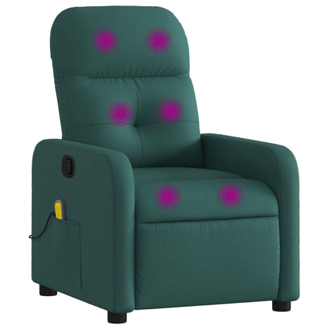 vidaXL Manual Massage Recliner Chair - Dark Green Polyester, 6-Point Vibrating Lounger with Side Pocket and Easy Tilt Function