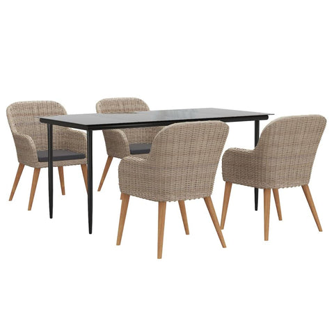 vidaXL Patio Dining Set 5 Piece, Outdoor Wicker Patio Furniture Set with Cushions, Outdoor Dining Set for Backyard Garden, Modern Style, Brown