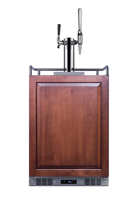 Built-in commercially approved dual tap combo cold brew and nitro coffee kegerator in stainless steel with panel-ready door