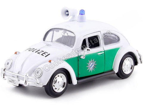 1966 Volkswagen Beetle German Police Car White and Green 1/24 Diecast Model Car by Motormax