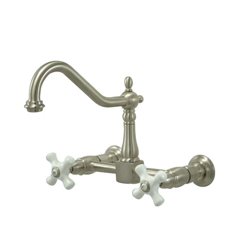 Kingston Brass KS1248PX Heritage Wall Mount Bridge Kitchen Faucet, Brushed Nickel
