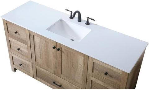 Elegant Lighting VF2860 Soma 60" Free Standing Single Basin Vanity Set with Cabinet and Marble Vanity Top - Natural Oak
