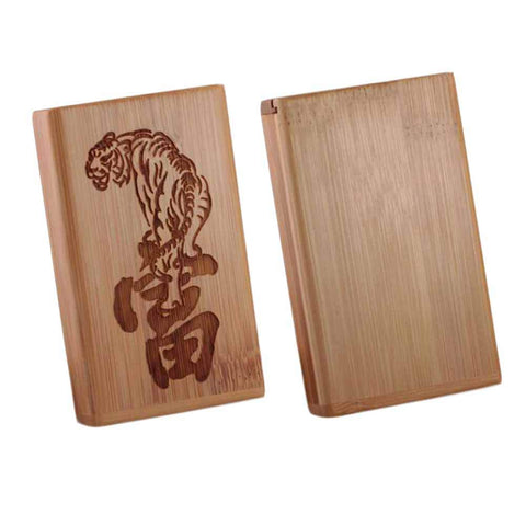 Wooden Cigarette Case Holder Pocket Carrying Magnetic Cigarette Case, for 20 Thin Cigarettes Use, Rich and Tiger