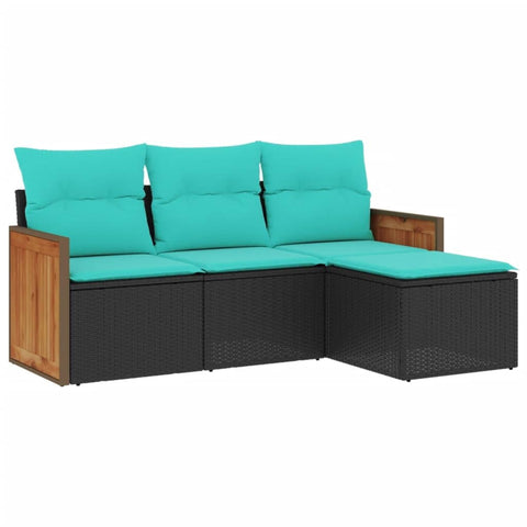 vidaXL Patio Sofa Set with Cushions - 4 Piece Outdoor Black PE Rattan Furniture, Modular Design, Storage Function, Waterproof Bags, Washable Covers, Versatile for Patio, Garden, Deck