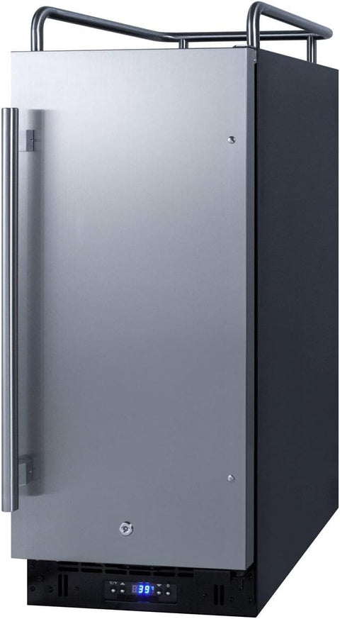 Summit Appliance SBC15NKIF 15" Wide Built-In Kegerator (Panel Not Included); 2.9 cu.ft Capacity; Automatic Defrost; Wire Shelves; Ideal Beer Temperature; Stainless Steel Floor Cover