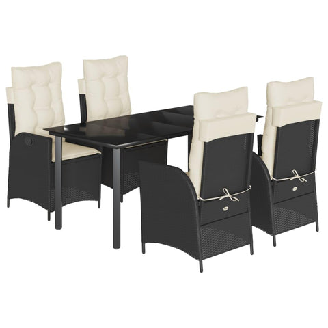 vidaXL Garden Furniture Set with Cushions 5 Pieces, Dining Table and Chairs, Patio Patio Furniture Set, Synthetic Rattan Black
