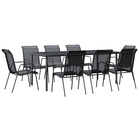 vidaXL Patio Dining Set 9 Piece, Outdoor Patio Dining Set, Dining Table and Chair Set for Lawn Garden Yard, Black Steel and Textilene