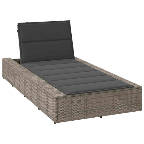 vidaXL Sunbed Grey PE Rattan Single Cushioned Sun Lounger Rectangular