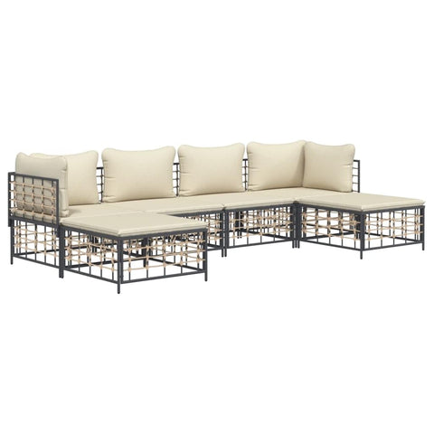 vidaXL Patio Furniture Set 6 Piece, Outdoor Sectional Sofa with Cushions, Wicker Furniture Set for Porch Lawn Garden Backyard, Anthracite Poly Rattan
