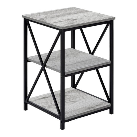 Monarch Specialties I 3596 Accent Table, Side, End, Nightstand, Lamp, Living Room, Bedroom, Metal, Laminate, Grey, Black, Contemporary, Modern