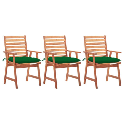 vidaXL Patio Dining Chairs 3 Pcs, Acacia Wood Slat Back Outdoor Dining Chair with Cushions, Patio Chair for Garden, Retro Style, Solid Wood Acacia