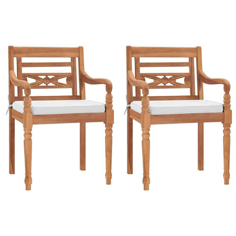 vidaXL 2 pcs Batavia Chairs with Cushions in Solid Teak Wood - Durable, Low Maintenance, Weather Resistant, Suitable for Garden or Patio, Comfortable Outdoor Seating