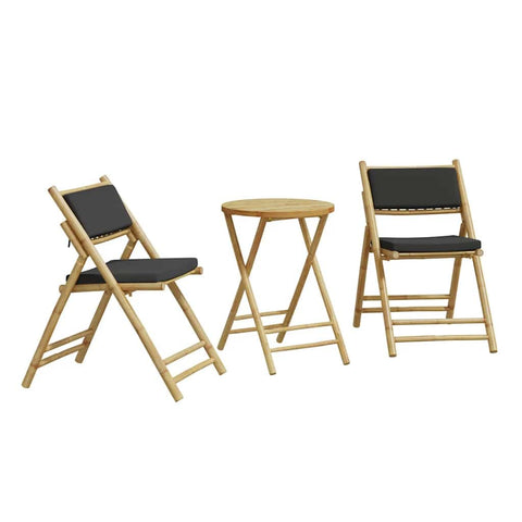 vidaXL Folding Bamboo Bistro Set 3 pcs with Cushions - Dark Gray/Bamboo - Patio/Garden/Outdoor Furniture