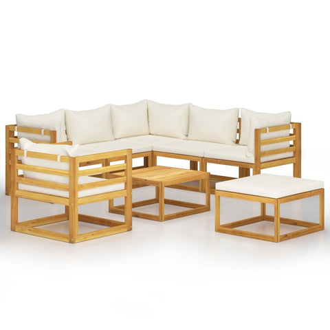 vidaXL 8 Piece Patio Lounge Set - Outdoor Acacia Wood Lounge Set with Cushion - Includes Corner Sofa, Middle Sofa, Armchair, Footrest, and Coffee Table - Cream