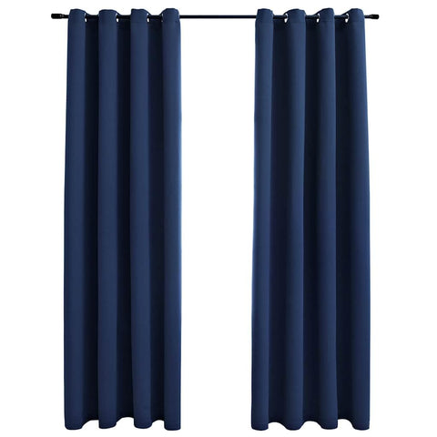 vidaXL Curtains 2 Pcs, Blackout Curtains for Bedroom Living Room, Window Blinds with Rings, Darkening Curtains Drapery, Navy Blue Fabric