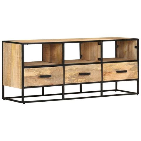 vidaXL TV Stand - Solid Rough Mango Wood TV Cabinet with Drawers and Shelves - Natural Finish - Retro Industrial Style - 43.3"x11.8"x17.7"