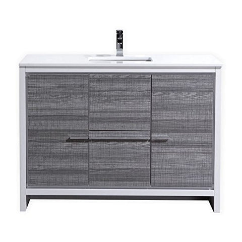 KubeBath Dolce 48? Single Sink Ash Gray Modern Bathroom Vanity with White Quartz Counter-Top