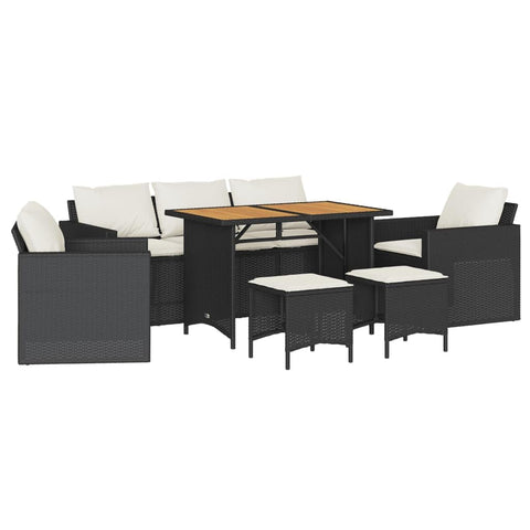 vidaXL 6 Piece Patio Sofa Set with Cushions â€“ Black PE Rattan, Cream White Fabric, Acacia Wood Tabletop â€“ Outdoor Garden Furniture Patio