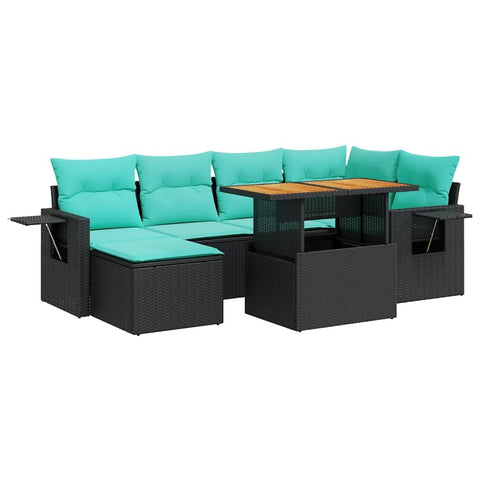 vidaXL 7 Piece Patio Sofa Set with Cushions Black Poly Rattan, Garden Sofa Set, Garden Lounge Set, Sofa for Garden, Outdoor Sofa Set
