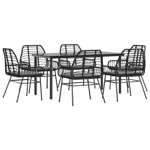 vidaXL 5 piece Black Patio Dining Set with Cushions - Poly Rattan Garden Table Set - Outdoor Furniture with Steel Frame, Tempered Glass Tabletop - Versatile use for Patio, Backyard, Garden