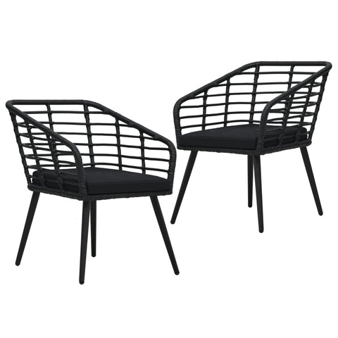 vidaXL Patio Chairs - Set of 2 Black Poly Rattan Steel Frame Chairs with Comfortable Cushions for Outdoor Deck, Garden Lounge, and Patio Seating