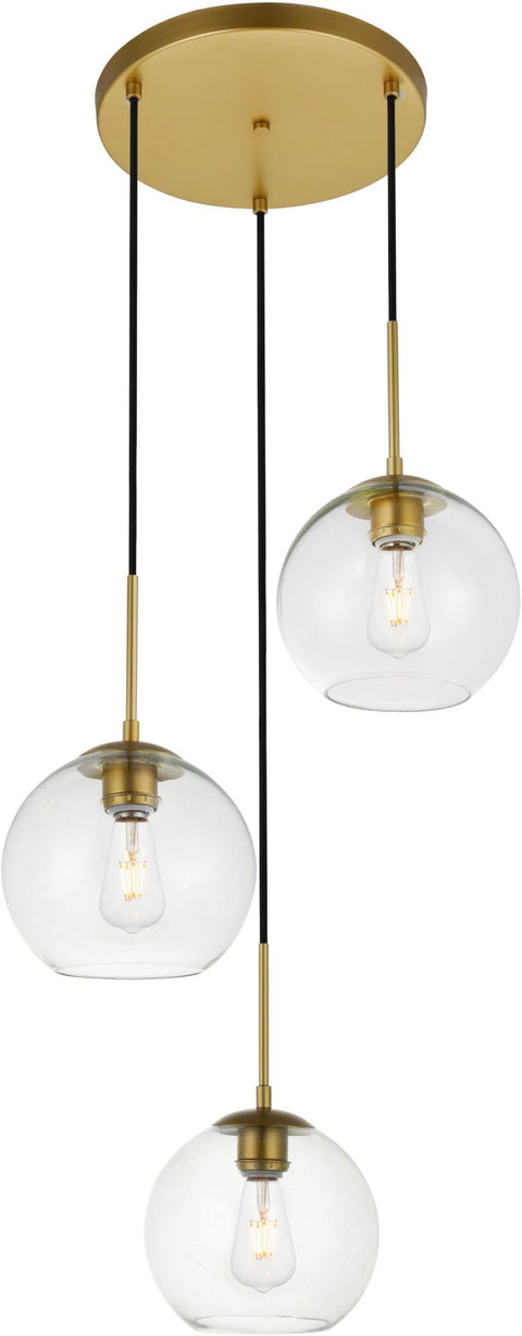 Living District Baxter 3-Light Metal Pendant in Brass and Clear