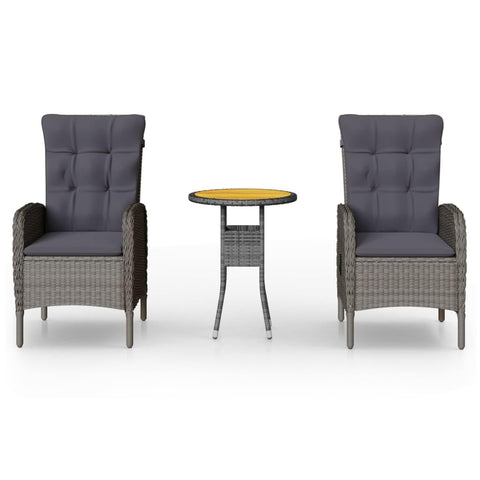 vidaXL 3 Piece Patio Bistro Set - Outdoor Poly Rattan Furniture Set with Adjustable Backrest, Ergonomic Design, and Weather- Material in Gray