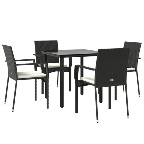 vidaXL Patio Dining Set 5 Piece, Outdoor Rattan Wicker Table and Chair Set with Glass Tabletop, Patio Conversation Set for Porch, Black Poly Rattan