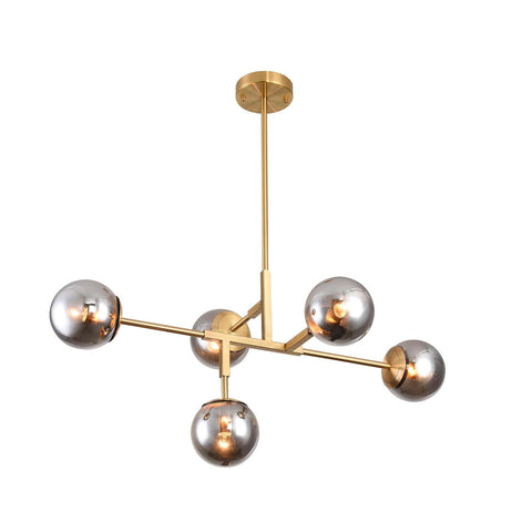 BETHEL a Gold Metal Frame Ceiling Fixture with Smoke Glass Shades