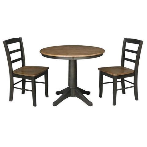 IC INTERNATIONAL CONCEPTS 36 in. Wood Dining Table with 2 Madrid Ladderback Chairs in Hickory/Washed Coal
