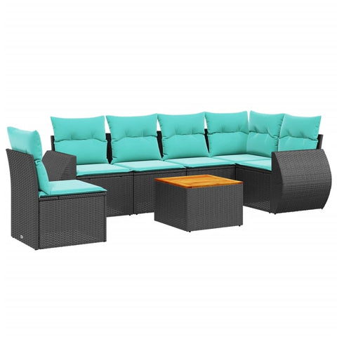 vidaXL 7 Piece Garden Sofa Set with Cushions Black Poly Rattan
