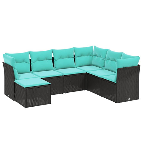 vidaXL 7 Piece Patio Sofa Set with Cushions - Black Poly Rattan Outdoor Furniture for Garden, Deck, Backyard, Terrace - Modular Design, Weather- Materials, Comfortable Removable Cushions