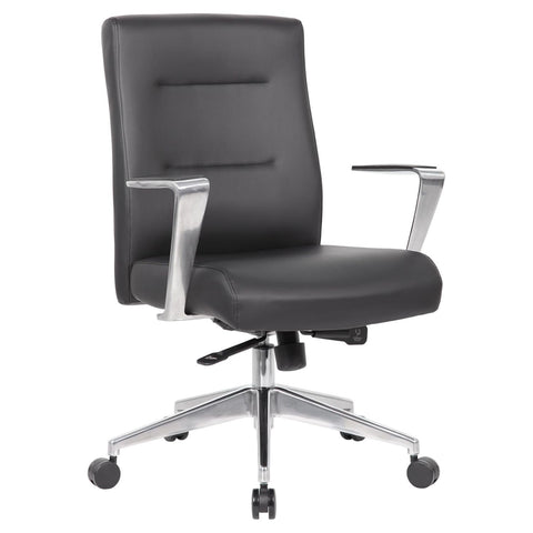 Oakestry Office Products Modern Conference Chair with Aluminum Arms and Base Black Ergonomic Office Chair with Synchro-tilt Mechanism Adjustable Height and Lumbar Support for Professional Use