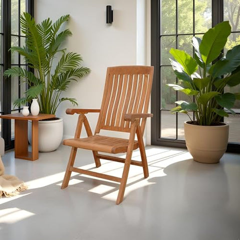 Oakestry Katana 5 Position Recliner Armchair Solid Teak Adjustable Outdoor Lounge Chair Weather Resistant Patio Deck Garden Poolside Folding Relaxing Chair Ergonomic Eco Friendly Hardwood Furniture