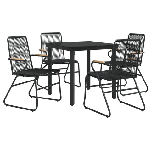 vidaXL 5 Piece Outdoor Dining Set - Black Steel and Glass Table with PVC Rattan Chairs - Durable and Weather-Resistant Patio Furniture