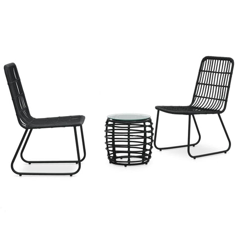 vidaXL Patio Bistro Set 3 Piece, Patio Furniture Set, Round Table Set with Glass Tabletop, Outdoor Conversation Set for Garden, Poly Rattan Black