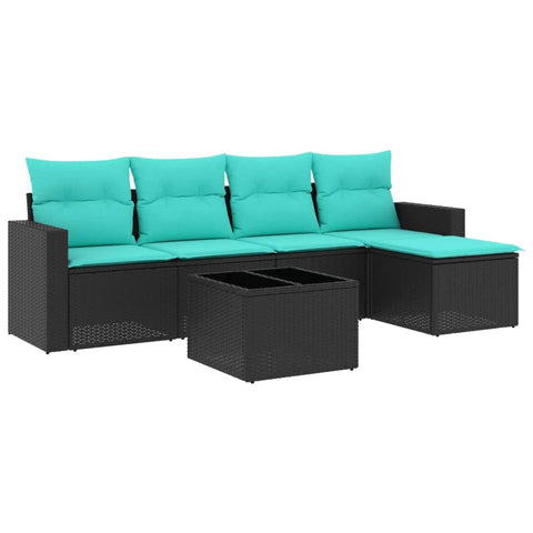 vidaXL Patio Sofa Set with Cushions 6 Piece, Outdoor Sectional Sofa, Conversation Set for Balcony Garden, Patio Furniture, Black Poly Rattan