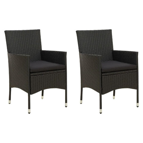 vidaXL Patio Chairs with Cushions 2 pcs - Stylish Outdoor Black Poly Rattan Chairs for Patio and Garden Seating with Durable Powder Coated Steel Frame.