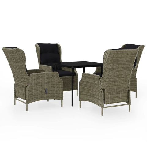 vidaXL 5 Piece Patio Dining Set in Brown - Outdoor Furniture with Adjustable Reclining Chairs and Glass Top Table for Garden and Patio