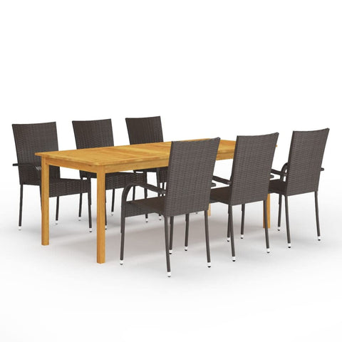 vidaXL Solid Acacia Wood/PE Rattan/Powder-Coated Steel Dining Set in Brown