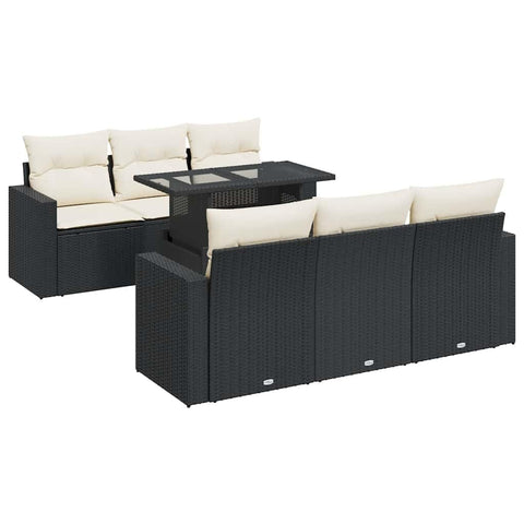 vidaXL 7 Piece Patio Sofa Set with Cushions Black Poly Rattan, Garden Sofa Set, Garden Lounge Set, Sofa for Garden, Outdoor Sofa Set