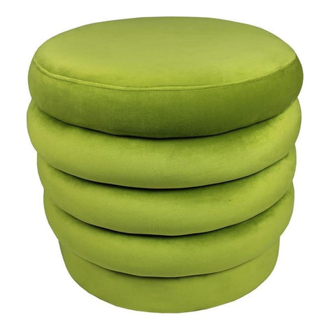 Moti Thor 21" Round Modern Velvet Fabric Ottoman in Fern Green